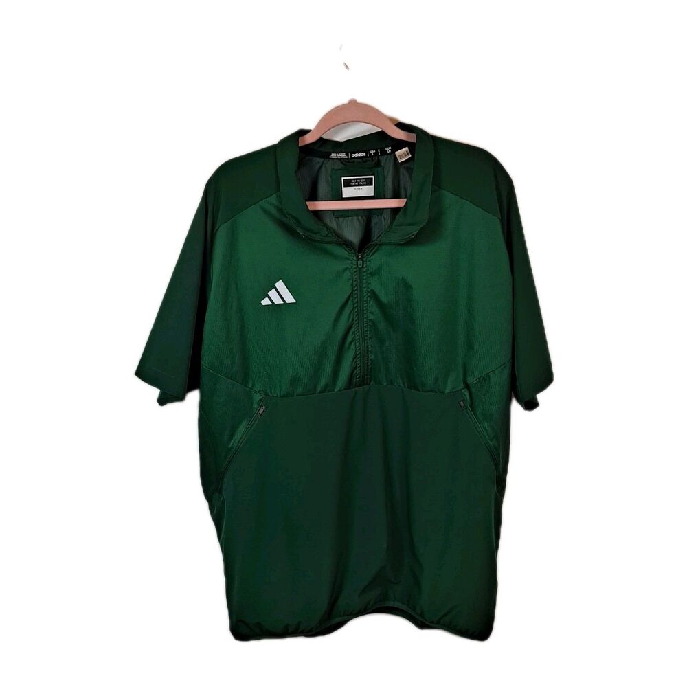 Adidas Mens Sideline 1/4 Zip Short Sleeve Pullover Shirt Size L Dark Green